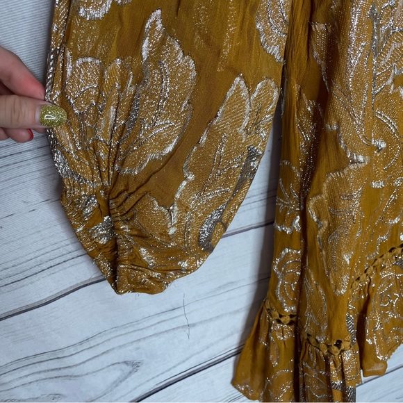 Anthropologie Maeve gold flounce skirt dress petite M - Picture 11 of 14